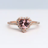 2.3Ct Heart Cut Peach Morganite Diamond Halo Engagement Ring 14K Rose Gold Over