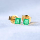 2ct Stud Earrings Princess Cut Green Emerald Solitaire 14k Yellow Gold Finish