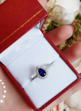 1ct Pear Cut Blue Sapphire Engagement Ring 14k White Gold Finish Halo Teardrop