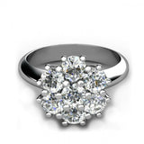 1ct Round Cut VVS1 Diamond Flower Cluster Engagement Ring 14k White Gold Finish