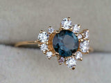 2ct Engagement Ring Round Cut London Blue Topaz Cluster 14k Yellow Gold Finish