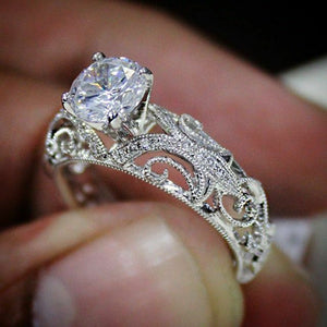 2Ct Round Diamond Vintage Filigree Solitaire Engagement Ring 14K White Gold Over