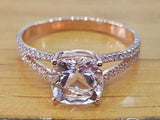 2ct Cushion Cut Peach Morganite Split Shank Engagement Ring 14k Rose Gold Over