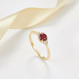 1ct Round Cut Ruby Engagement Ring Thin Minimalist Petite 14k Yellow Gold Finish