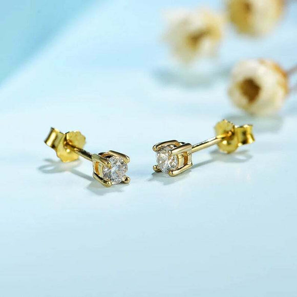 0.6ct Stud Earrings Round Cut Diamond Solitaire Design 14k Yellow Gold Finish