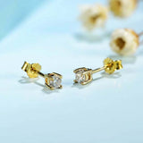 0.6ct Stud Earrings Round Cut Diamond Solitaire Design 14k Yellow Gold Finish