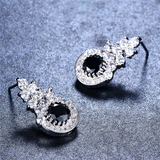 2ct Round Cut Black Diamond Halo Cluster Stud Earrings 14k White Gold Finish