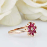 2.2ct Marquise Cut Pink Ruby Engagement Ring Flower Design 14k Rose Gold Finish