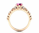 2ct Round Cut Pink Sapphire Flower Solitaire with Accent Ring 14k Rose Gold Over