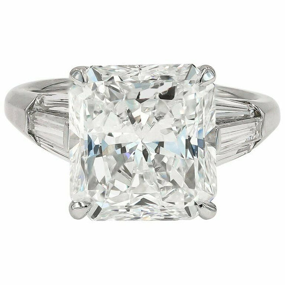 2.5ct Radiant Cut Diamond Engagement Ring Baguette Accent 14k White Gold Finish