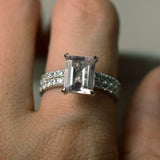 2ct Emerald Cut Peach Morganite Engagement Ring Bridal Set 14k White Gold Finish