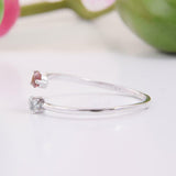 0.2ct Round Red Garnet Bypass Minimalist Dual Birthstone Ring 14k WhiteGold Over