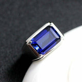 4ct Emerald Cut Blue Sapphire Solitaire Mens Engagement Ring 14k White Gold Over