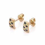 1.5ct Drop Earrings Princess Cut Blue Sapphire Tiles 14k Yellow Gold Finish