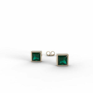 1.2ct Stud Earrings Princess Cut Green Emerald Solitaire 14k Yellow Gold Finish