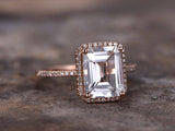 2ct Emerald Cut Pink Morganite Solitaire Engagement Ring 14k Rose Gold Finish