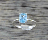 1ct Engagement Ring Radiant Cut Blue Topaz Solitaire 14k White Gold Finish