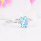 2ct Emerald Blue Aquamarine Engagement Ring Diamond Trilogy 14k White Gold Over