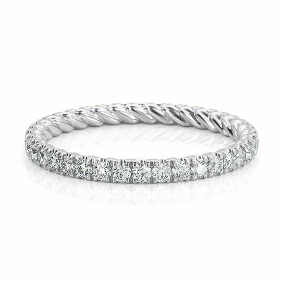 2Ct Round Cut Diamond Braided Rope Eternity Wedding Band 14K White Gold Finish