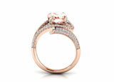 2.5ct Cushion Cut Peach Morganite Open Cocktail Bypass Ring 14k Rose Gold Finish