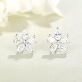 Flower Stud Earrings 2ct Marquise Pear Cut VVS1D Diamond 14k White Gold Finish