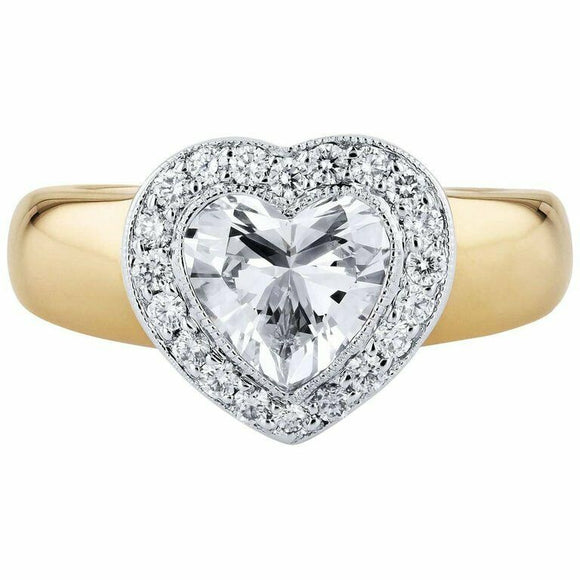 2.4ct Heart Cut Diamond Engagement Ring Halo Heart Shaped 14k Dual Tone Finish