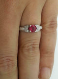 1.5ct Round Cut Ruby Vintage Inspired Solitaire Accent Ring 14k WhiteGold Finish