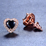 2ct Heart Cut Black Diamond Halo Heart Shape Stud Earrings 14k Rose Gold Finish