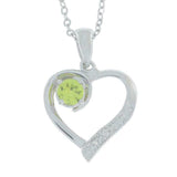 1ct Peridot Pendant Chain Round Cut Heart Love Valentine Gift 14k WhiteGold Over