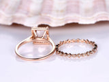 2ct Princess Peach Morganite Halo Bridal Set Engagement Ring 18k RoseGold Finish