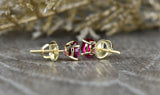 1ct Round Cut Pink Ruby 4 Prong Solitaire Stud Earrings 14k Yellow Gold Finish