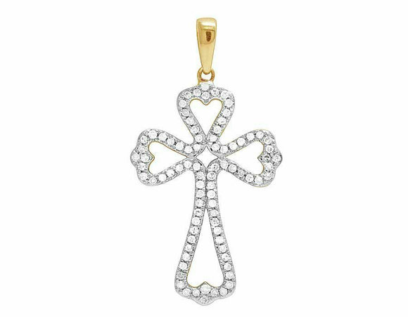 1.5ct Round Cut VVS1D Diamond Clover Frame Cross Pendant 14k Yellow Gold Finish