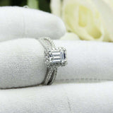 2.2ct Emerald Cut Diamond Engagement Ring Halo Split Shank 14k White Gold Finish