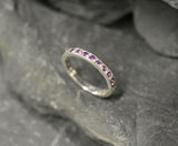 1ct Wedding Band Round Cut Purple Amethyst Half Eternity 14k White Gold Finish