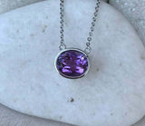 2ct Oval Purple Amethyst Bezel Set Solitaire Pendant Chain 14k White Gold Over