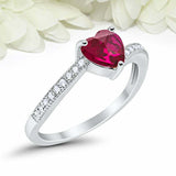 1ct Heart Cut Pink Ruby Engagement Ring Round Diamond Accent 14k White Gold Over