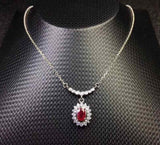 1.5ct Pink Ruby Pendant with Chain Oval Cut Diamond Floral 14k White Gold Finish