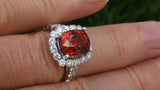 5Ct Long Cushion Cut Red Garnet Diamond Halo Engagement Ring 14K White Gold Over