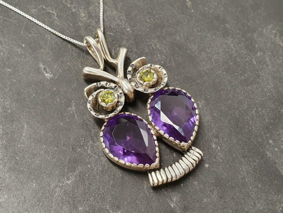 4ct Purple Amethyst Pendant Pear Cut Owl Design 14k White Gold Finish NO CHAIN