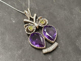 4ct Purple Amethyst Pendant Pear Cut Owl Design 14k White Gold Finish NO CHAIN