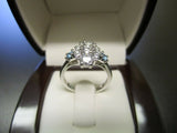 5Ct Round Cut Diamond Aquamarine Cluster Engagement Ring 14K White Gold Finish