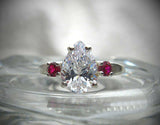 3ct Pear Diamond Trilogy Engagement Ring 14k White Gold Over Ruby Round Accents