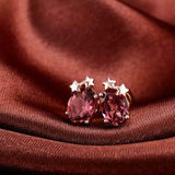 2ct Stud Earrings Oval Cut Pink Ruby Two Star Design 14k Rose Gold Finish