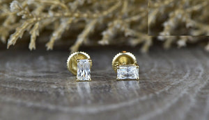 0.6ct Radiant Cut VVS1D Diamond Screw Back Stud Earrings 14k Yellow Gold Finish