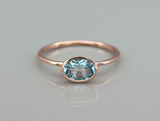 1ct Oval Blue Aquamarine Engagement Ring Bezel Set Solitaire 14k Rose Gold Over