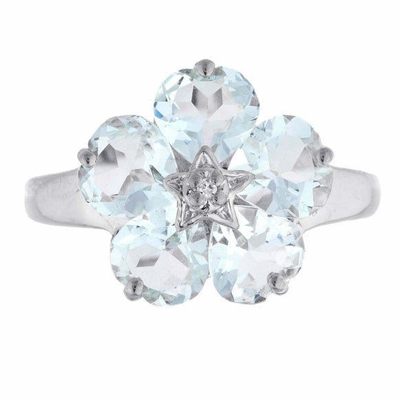 5ct Engagement Ring Heart Cut Blue Aquamarine Floral 14k White Gold Finish