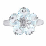 5ct Engagement Ring Heart Cut Blue Aquamarine Floral 14k White Gold Finish