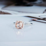 2ct Cushion Cut Morganite Engagement Ring Halo 14k White Gold Over Round Accents