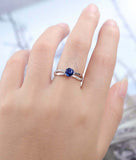 1.2ct Round Cut Blue Sapphire Engagement Ring Split Shank 14k White Gold Finish