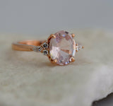 1.1ct Oval Cut Peach Morganite Unique Trendy Engagement Ring 14k Rose Gold Over